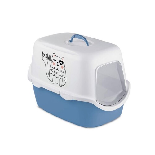 Stefanplast Griffe Baskılı Kapalı Kedi Tuvaleti Mavi/Beyaz - 1