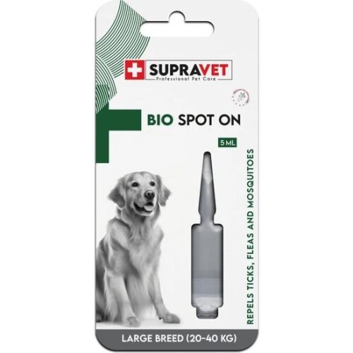 Supravet Büyük Irk Köpek Deri ve Tüy Bakım Yağı; Bit, Pire, Kene Dış Parazit Ense Damlası 20-40 kg (5 ml) - 1