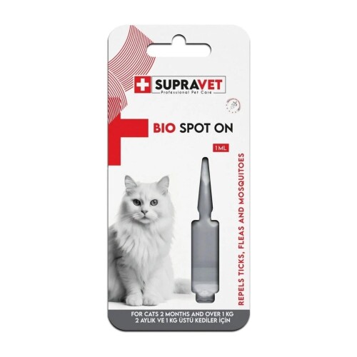 Supravet Kedi Deri ve Tüy Bakım Yağı; Bit, Pire, Kene Dış Parazit Ense Damlası - 1