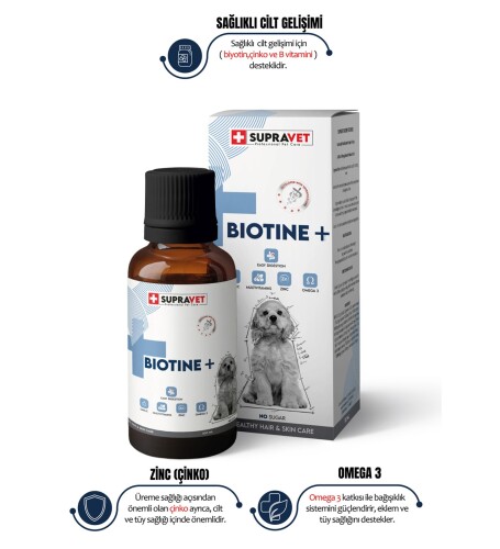 Supravet Plus + B For Dogs Biotine Damla 100 ml + Zinc + Multi Vitamin (Köpekler Için Tüy Sağlığı Damlası) - 1
