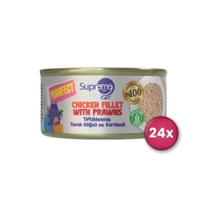 Supreme Cat Purrfect Tiftiklenmiş Tavuk Göğsü ve Karidesli Yetişkin Kedi Konservesi 70 gr X 24 Adet - Supreme