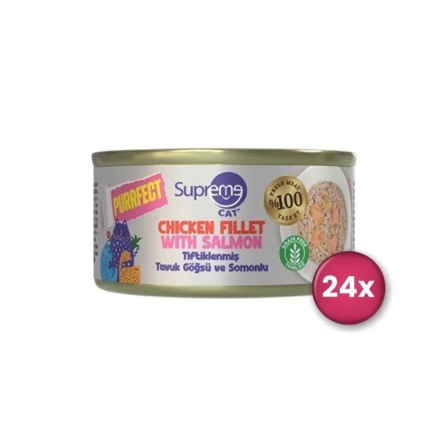 Supreme Cat Purrfect Tiftiklenmiş Tavuk Göğsü ve Somonlu Yetişkin Kedi Konservesi 70 gr X 24 Adet - 1