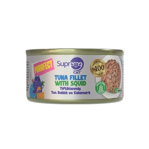 Supreme Cat Purrfect Tiftiklenmiş Ton Balıklı ve Kalamarlı Yetişkin Kedi Konservesi 70 gr - 1