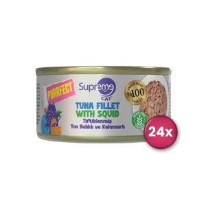 Supreme Cat Purrfect Tiftiklenmiş Ton Balıklı ve Kalamarlı Yetişkin Kedi Konservesi 70 gr X 24 Adet - Supreme