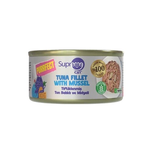 Supreme Cat Purrfect Tiftiklenmiş Ton Balıklı ve Midyeli Yetişkin Kedi Konservesi 70 gr - 1