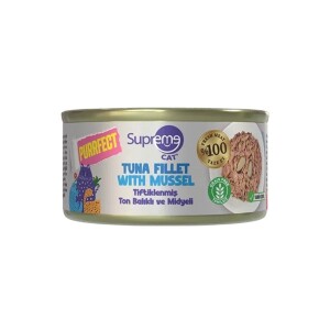 Supreme Cat Purrfect Tiftiklenmiş Ton Balıklı ve Midyeli Yetişkin Kedi Konservesi 70 gr - Supreme