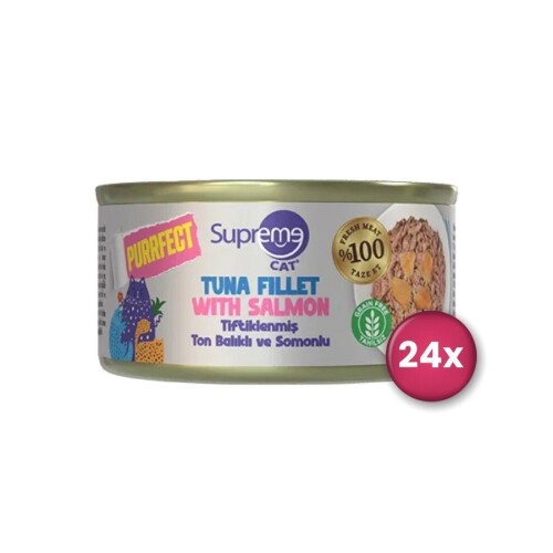 Supreme Cat Purrfect Tiftiklenmiş Ton Balıklı ve Somonlu Yetişkin Kedi Konservesi 70 gr X 24 Adet - 1