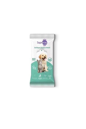 Supreme Yeşil Çaylı Kedi ve Köpek Temizleme Mendili 60 Adet - 1