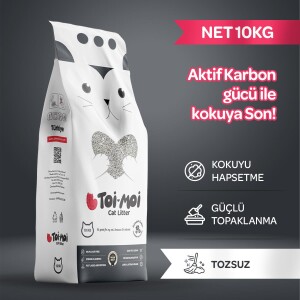 Toi Moi Aktif Karbonlu İnce Taneli Topaklanan Bentonit Kedi Kumu 10 kg X 2 Adet - 2