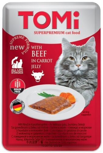 Tomi Pouch Pate Dana Eti ve Havuçlu Tahılsız Yetişkin Kedi Konservesi 100 gr - 1