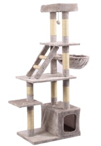 Tommy Çok Katlı Lüks Gri Kedi Tırmalama Evi 60x40x148 - Tommy