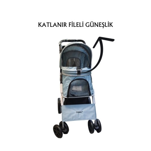Tommy Evcil Hayvan Arabası 78x56x99cm Turkuaz Max 15kg - 2