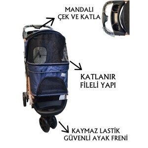 Tommy Evcil Hayvan Arabası 87x50x107cm Lacivert Max 20 Kg - Tommy