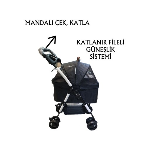 Tommy Evcil Hayvan Arabası 65x45x95cm Siyah Max 15 Kg - 3