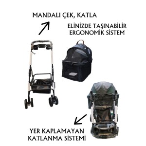 Tommy Evcil Hayvan Arabası 65x45x95cm Siyah Max 15 Kg - 4