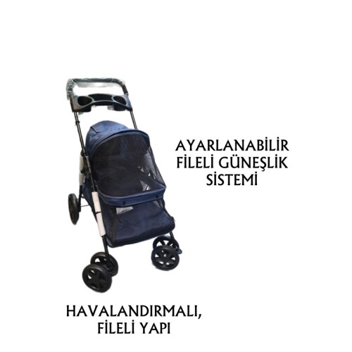 Tommy Evcil Hayvan Arabası 74,5x46,5x97,5cm Lacivert Max 15 Kg - 2