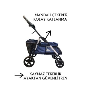 Tommy Evcil Hayvan Arabası 74,5x46,5x97,5cm Lacivert Max 15 Kg - 3