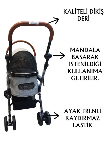 Tommy Evcil Hayvan Arabası 76, 5 X 48 X 99 cm Gri Max 15 kg - 2