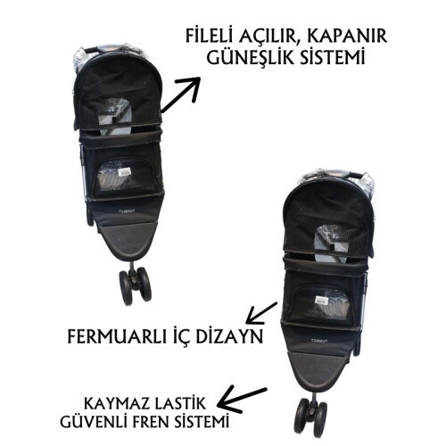 Tommy Evcil Hayvan Arabası 80x46x99cm Siyah Max 15 Kg - 2