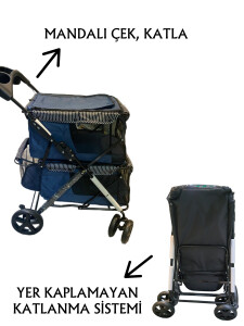 Tommy İki Katlı Evcil Hayvan Arabası 85 X 51 X 100 cm Lacivert Max 10 kg + 10 kg - 3