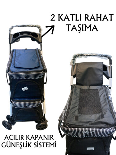 Tommy İki Katlı Evcil Hayvan Arabası 85 X 51 X 100 cm Lacivert Max 10 kg + 10 kg - 2