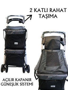 Tommy İki Katlı Evcil Hayvan Arabası 85 X 51 X 100 cm Siyah Max 10 kg + 10 kg - 2