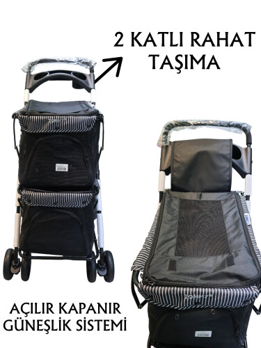 Tommy İki Katlı Evcil Hayvan Arabası 85 X 51 X 100 cm Siyah Max 10 kg + 10 kg - 2