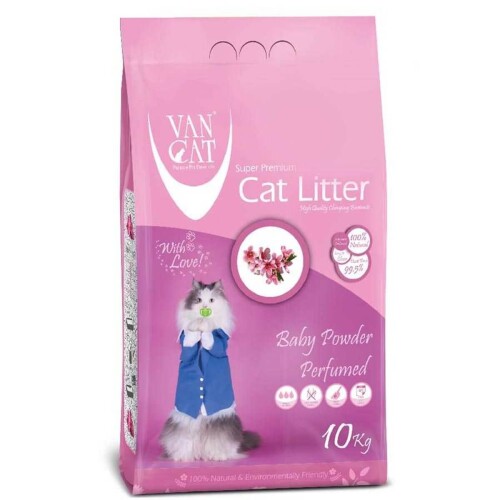 Van Cat Bebek Pudralı Parfümlü İnce Taneli Topaklanan Kedi Kumu 10 Lt - 1