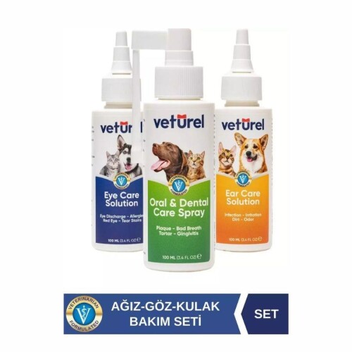 Veturel Kedi ve Köpekler İçin Ağız Göz ve Kulak Bakım Spreyi Başlangıç Seti 3x100 Ml - 1