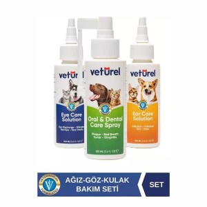 Veturel Kedi ve Köpekler İçin Ağız Göz ve Kulak Bakım Spreyi Başlangıç Seti 3x100 Ml - Veturel