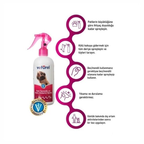 Veturel Kedi ve Köpekler İçin Pati Temizleyici ve Koku Giderici Sprey 300 Ml - 2