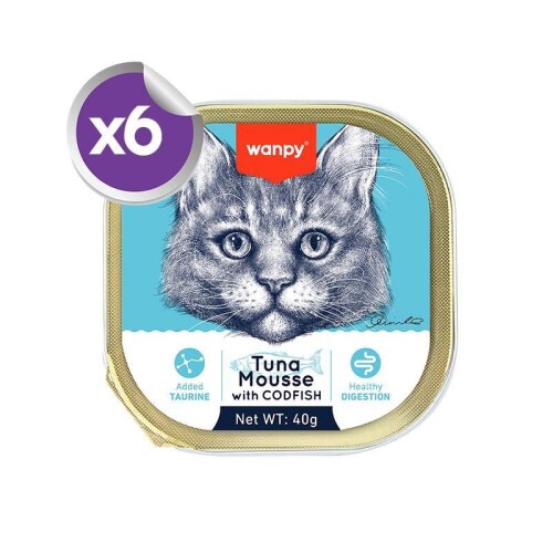 Wanpy Alutray Pouch Ton Balıklı ve Morina Balıklı Pate Yetişkin Kedi Konservesi 6x40 gr - 1