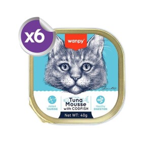 Wanpy Alutray Pouch Ton Balıklı ve Morina Balıklı Pate Yetişkin Kedi Konservesi 6x40 gr - Wanpy