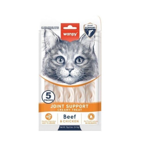 Wanpy Bone Support Sığır Eti ve Tavulu Sıvı Krema Kedi Ödülü 5x14 Gr - 1