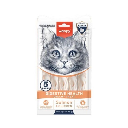 Wanpy Digestive Health Somon Balığı ve Tavuklu Sıvı Krema Kedi Ödülü 5x14 Gr - 1