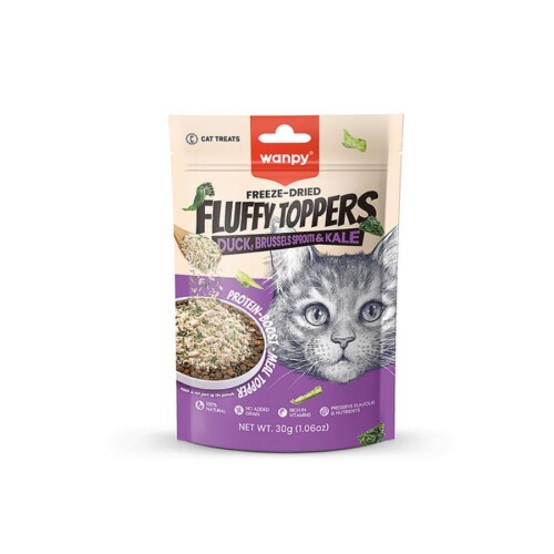 Wanpy Fluffy Topper Dondurularak Kurutulmuş Brüksel ve Kara Lahanalı Kedi Ödül Maması 30 Gr - 1