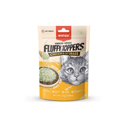 Wanpy Fluffy Topper Dondurularak Kurutulmuş Tavuklu ve Kedi Otlu Kedi Ödül Maması 30 Gr - 1