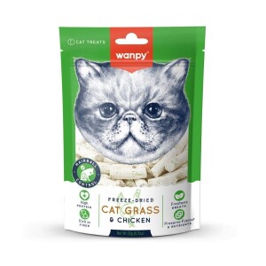 Wanpy Hairball Control Dondurularak Kurutulmuş Çim ve Tavuklu Kedi Ödülü 20 gr - Wanpy