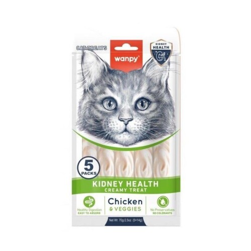Wanpy Kidney Health Tavuklu ve Sebzeli Sıvı Krema Kedi Ödülü 5x14 Gr - 1