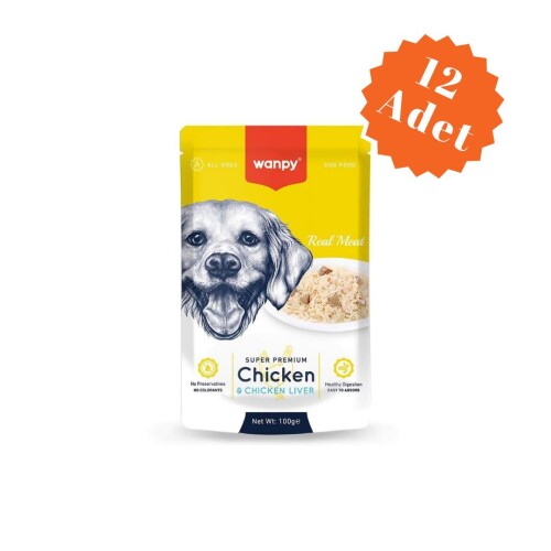 Wanpy Pouch Tavuk ve Ciğerli Yetişkin Köpek Konservesi 100 Gr x 12 Adet - 1