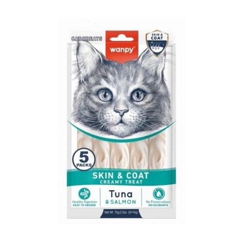 Wanpy Skin&Coat Ton Balığı ve Somonlu Sıvı Krema Kedi Ödülü 5x14 Gr - 1