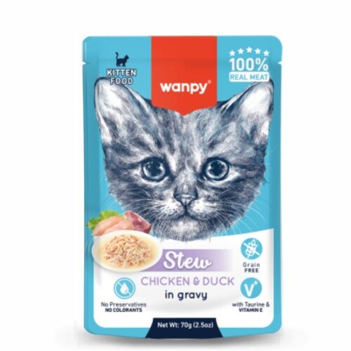 Wanpy Stew Gravy Pouch Tavuklu ve Ördekli Yavru Yaş Kedi Maması 70 gr - 1