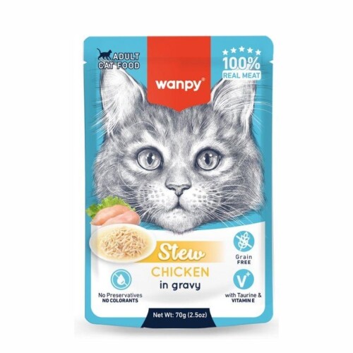 Wanpy Stew Gravy Pocuh Tavuklu Yetişkin Yaş Kedi Maması 70 gr - 1