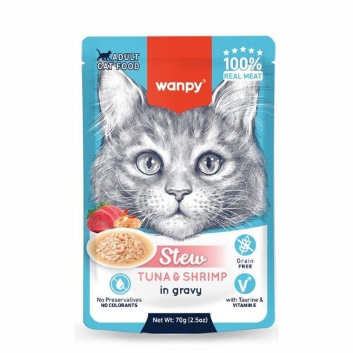Wanpy Stew Gravy Pocuh Ton Balıklı ve Karidesli Yetişkin Yaş Kedi Maması 70 gr - 1