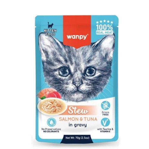 Wanpy Stew Gravy Pocuh Ton Balıklı ve Somonlu Yavru Yaş Kedi Maması 70 gr - 1