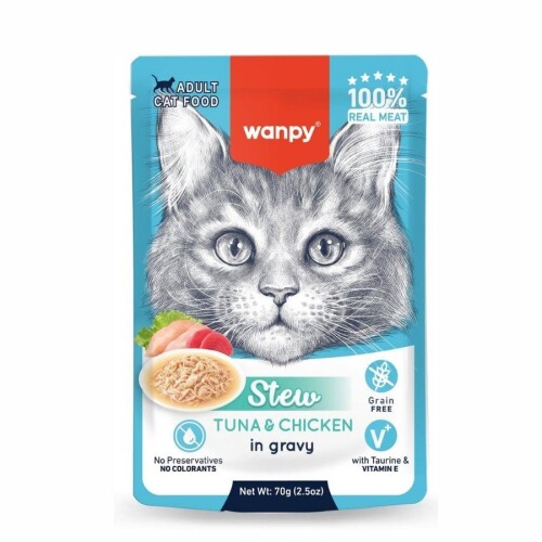 Wanpy Stew Gravy Ton Balıklı ve Tavuklu Yetişkin Yaş Kedi Maması 70 Gr - 1
