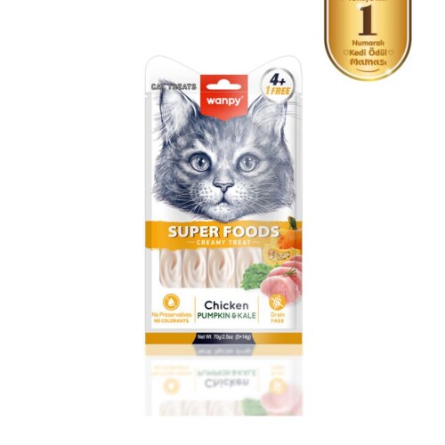 Wanpy Superfood Balkabağı & Kara Lahanalı Krema Kedi Ödülü 5×14 Gr - 1