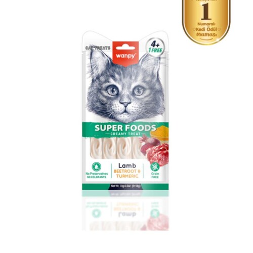 Wanpy Superfood Kuzulu, Pancar & Zerdeçallı Krema Kedi Ödülü 5×14 Gr - 1