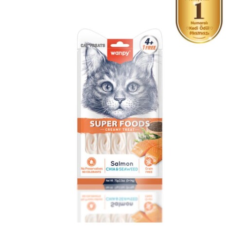 Wanpy Superfood Somonlu, Chia & Deniz Yosunlu Krema Kedi Ödülü 5×14 Gr - 1