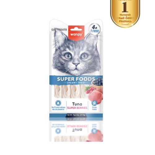 Wanpy Superfood Ton Balıklı, Yaban Mersini & Kızılcıklı Krema Kedi Ödülü 5×14 Gr - 1